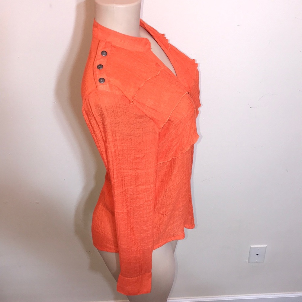 Orange Button Down Button Accent Ruffle Blouse - image 6